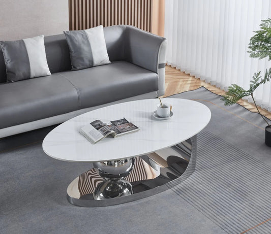 Modernique Avorio Oval Coffee Table with Marble Effect Top
