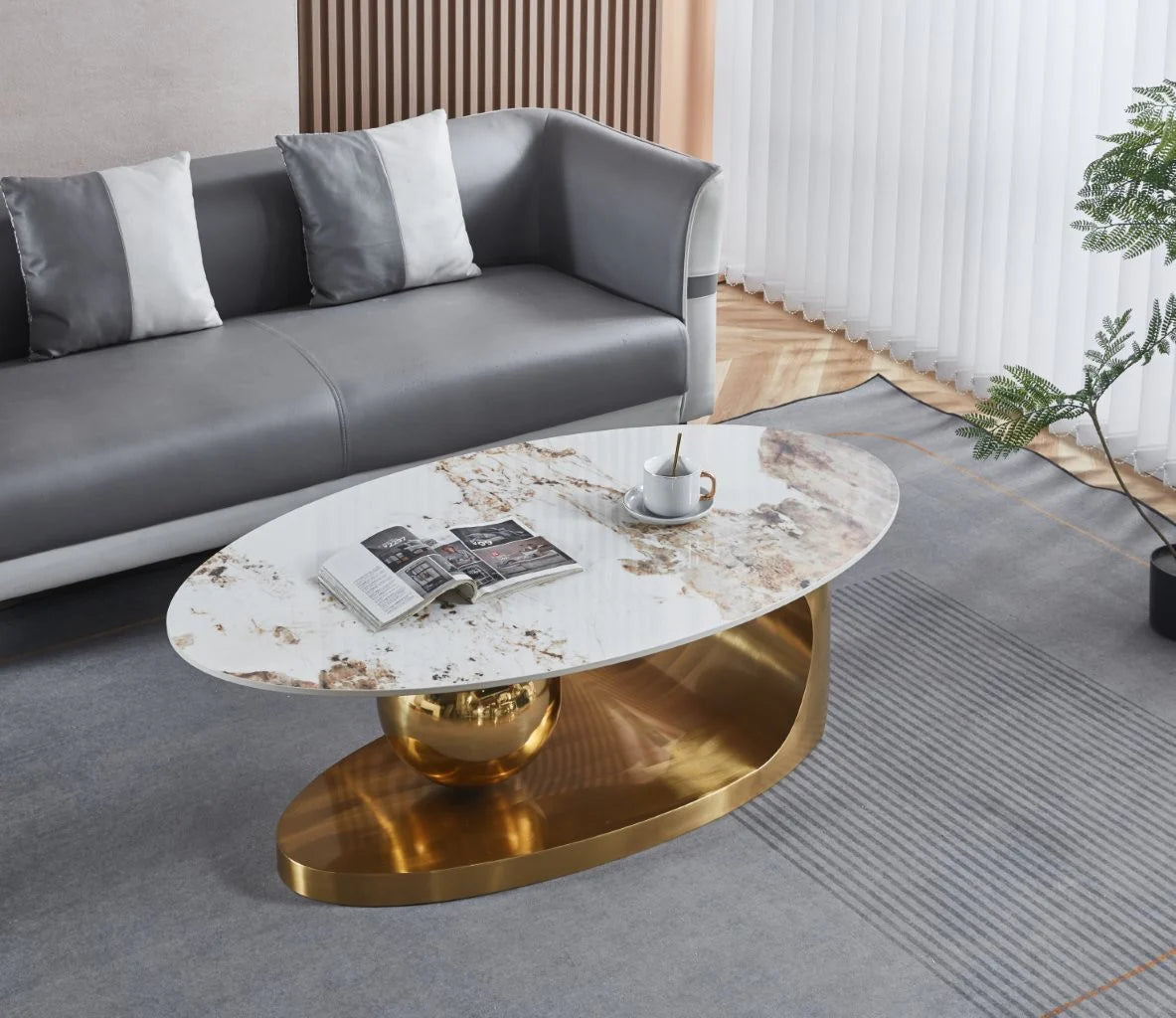 Modernique Avorio Oval Coffee Table with Marble Effect Top