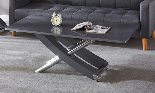 Carlo Black,Grey,White Gloss Top MDF Coffee Table with Cross Leg Frame