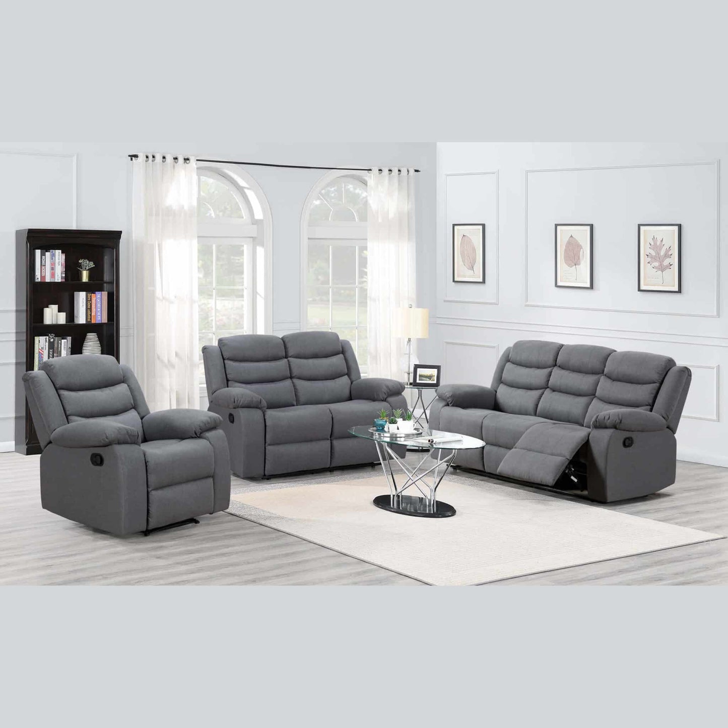 Turin Recliner Fabric - 1, 2 & 3 Seater - Grey Dark, Grey Light