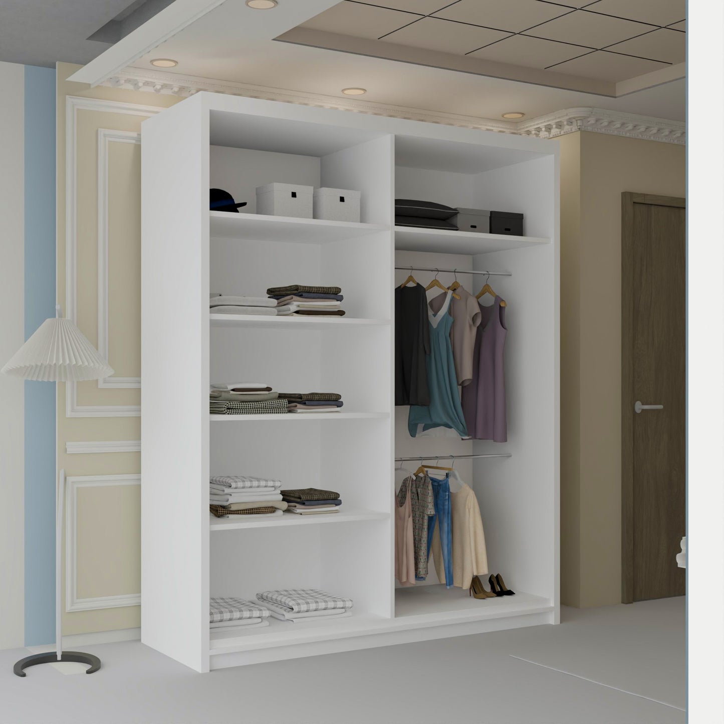 Vision New Sliding Mirror Door Wardrobe - Black, Gray, White, Oak