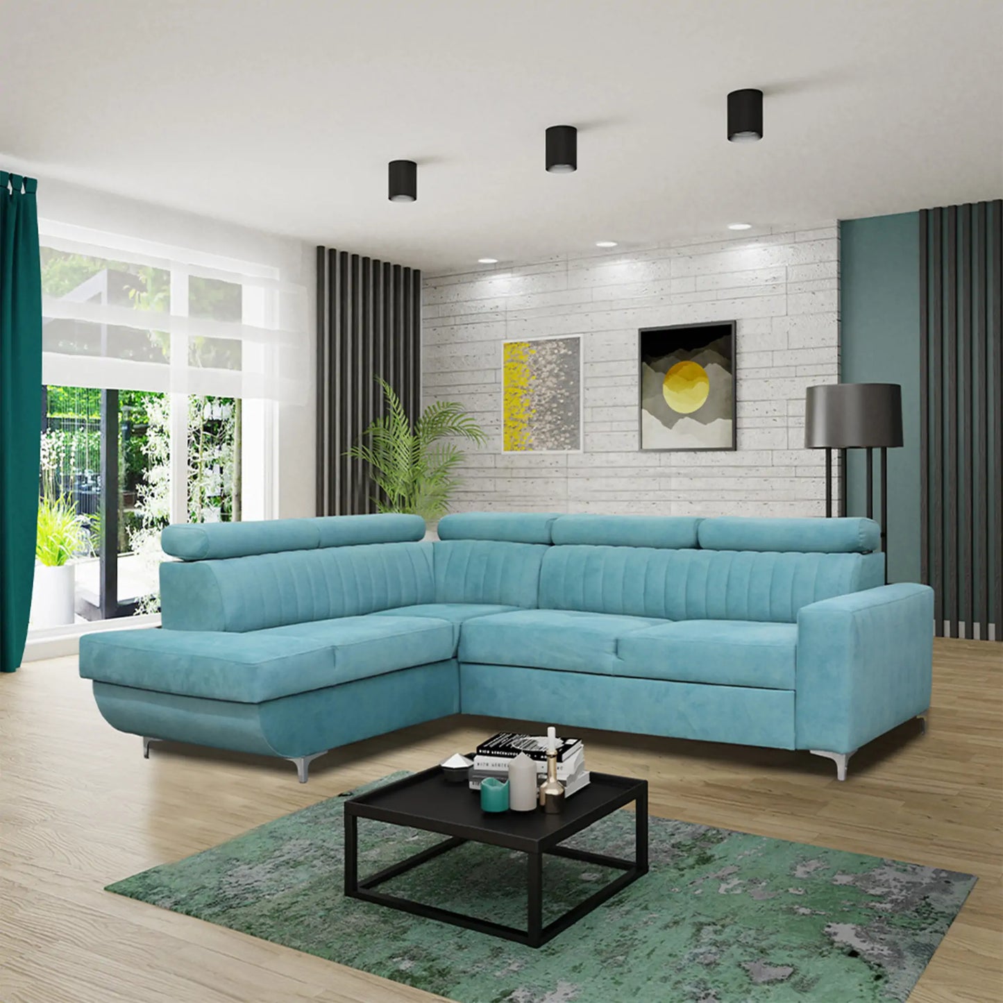 HOUSTON SOFA BED - Black, Blue, Green, Grey, Sky Blue, Camel Brown, Light Pink, Mustard