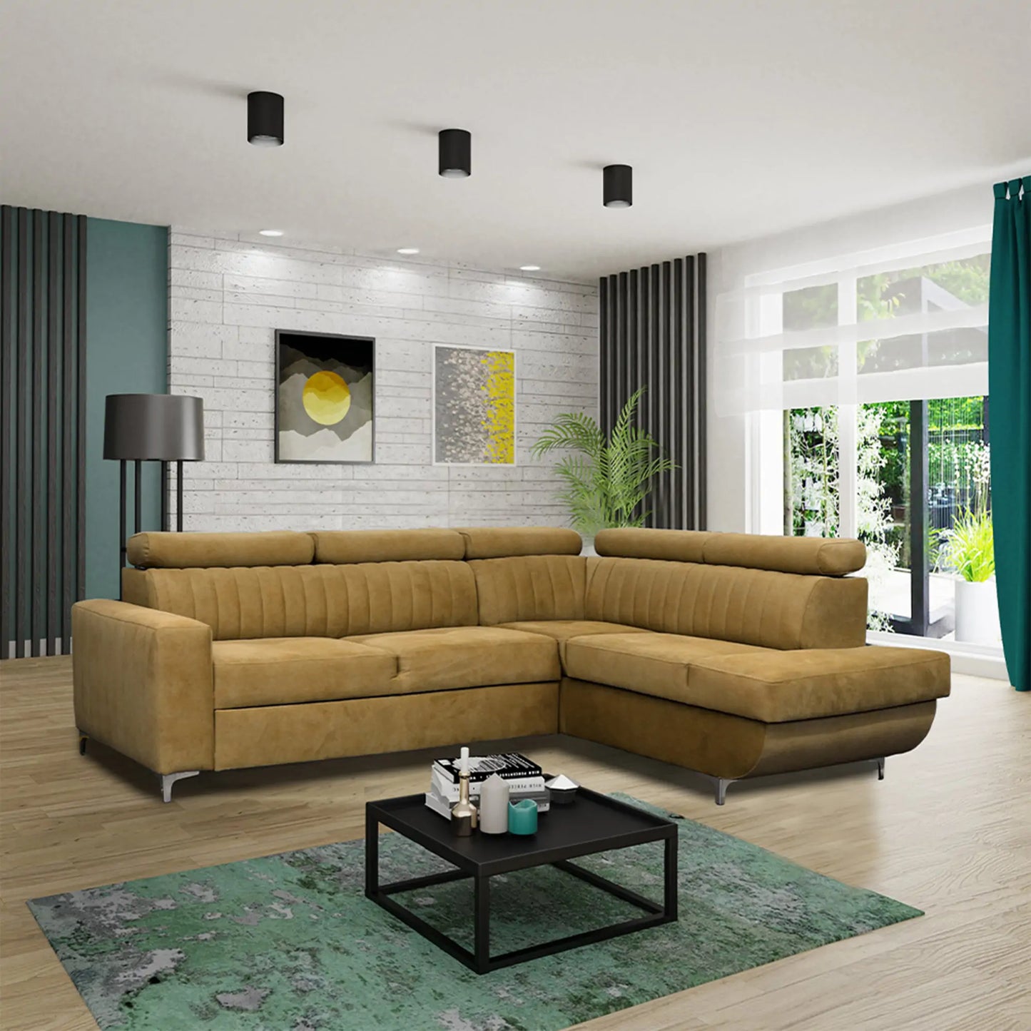 HOUSTON SOFA BED - Black, Blue, Green, Grey, Sky Blue, Camel Brown, Light Pink, Mustard
