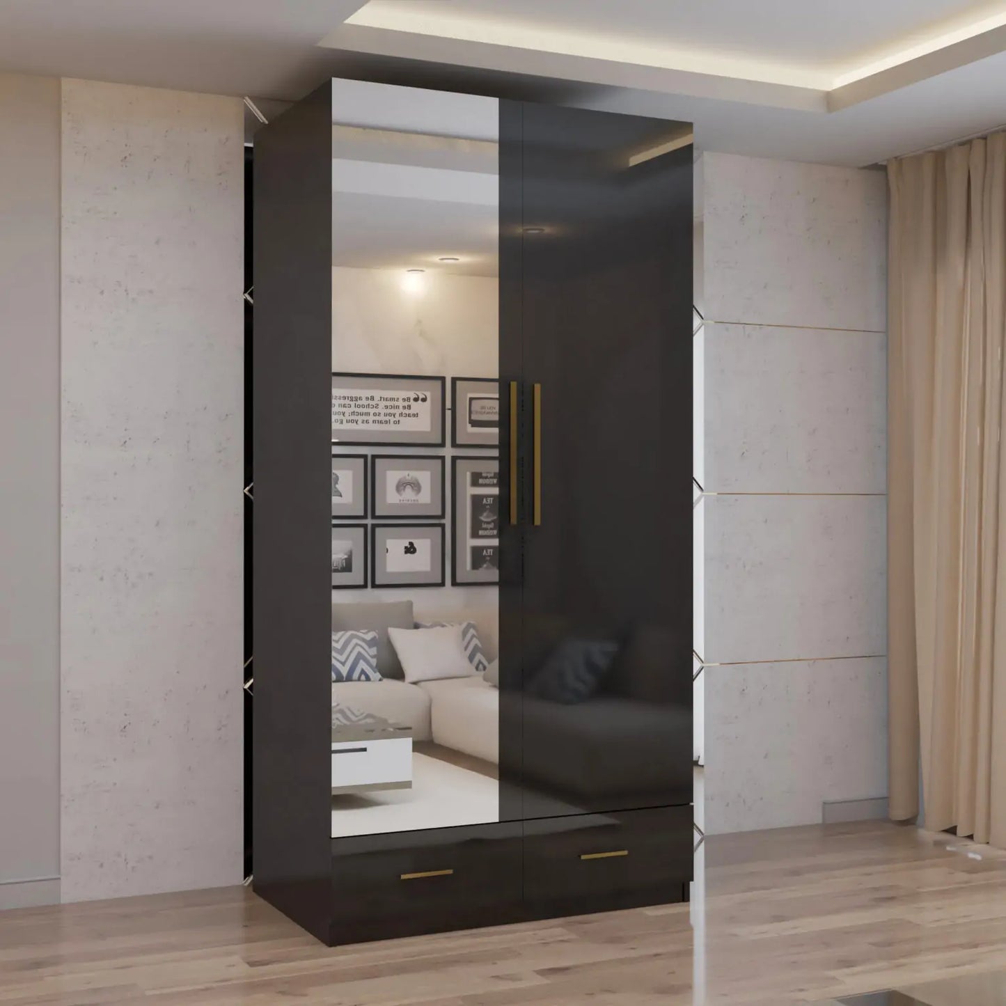 2 Door High Gloss Hinged Door Wardrobe