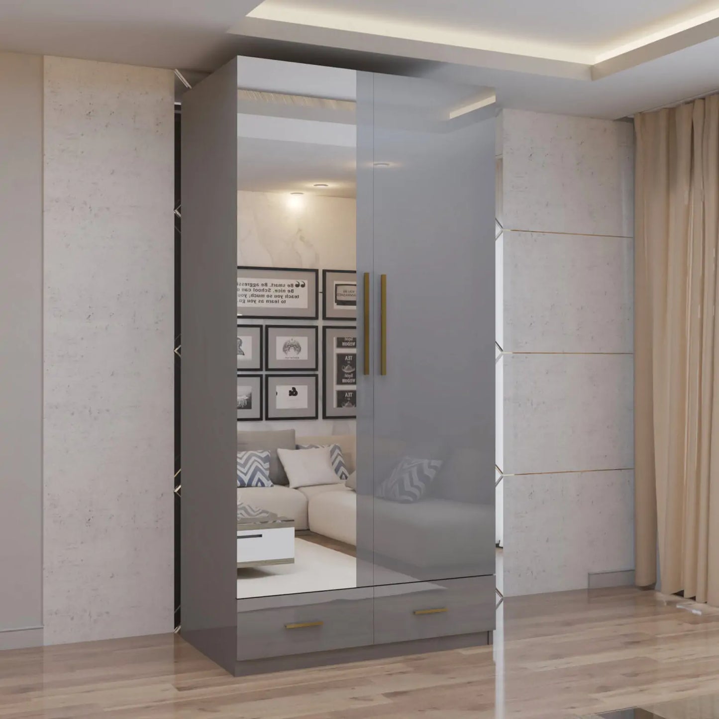 2 Door High Gloss Hinged Door Wardrobe