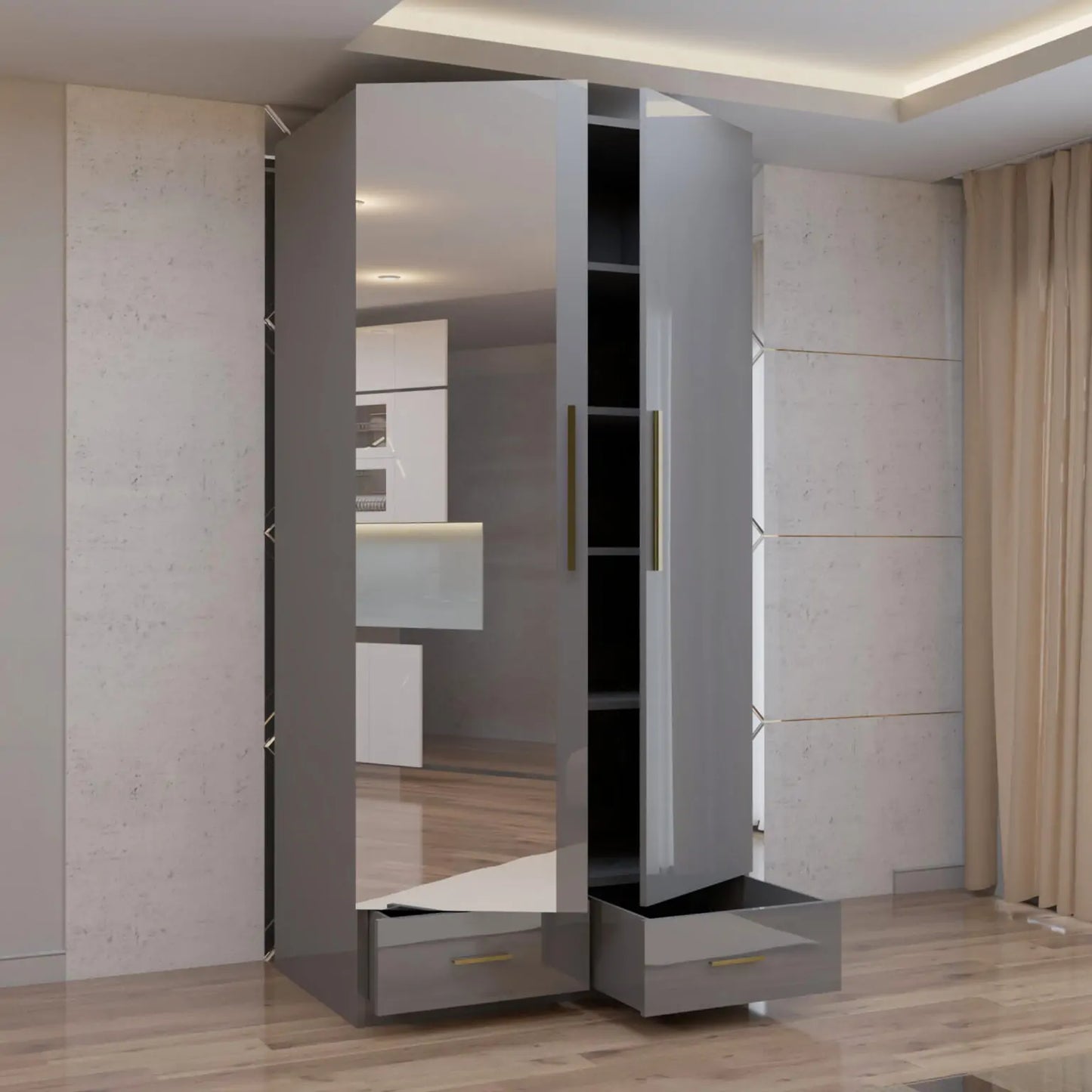2 Door High Gloss Hinged Door Wardrobe