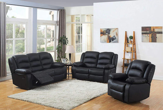 2 Seat Black Recliner Sofa, Leather bonded Reclining Lazy boy Sofa