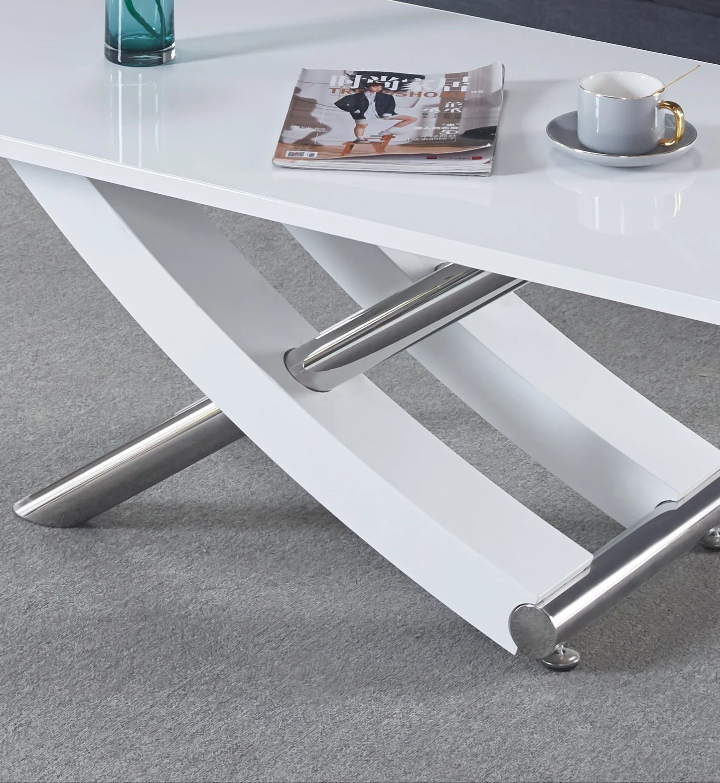 Carlo Black,Grey,White Gloss Top MDF Coffee Table with Cross Leg Frame