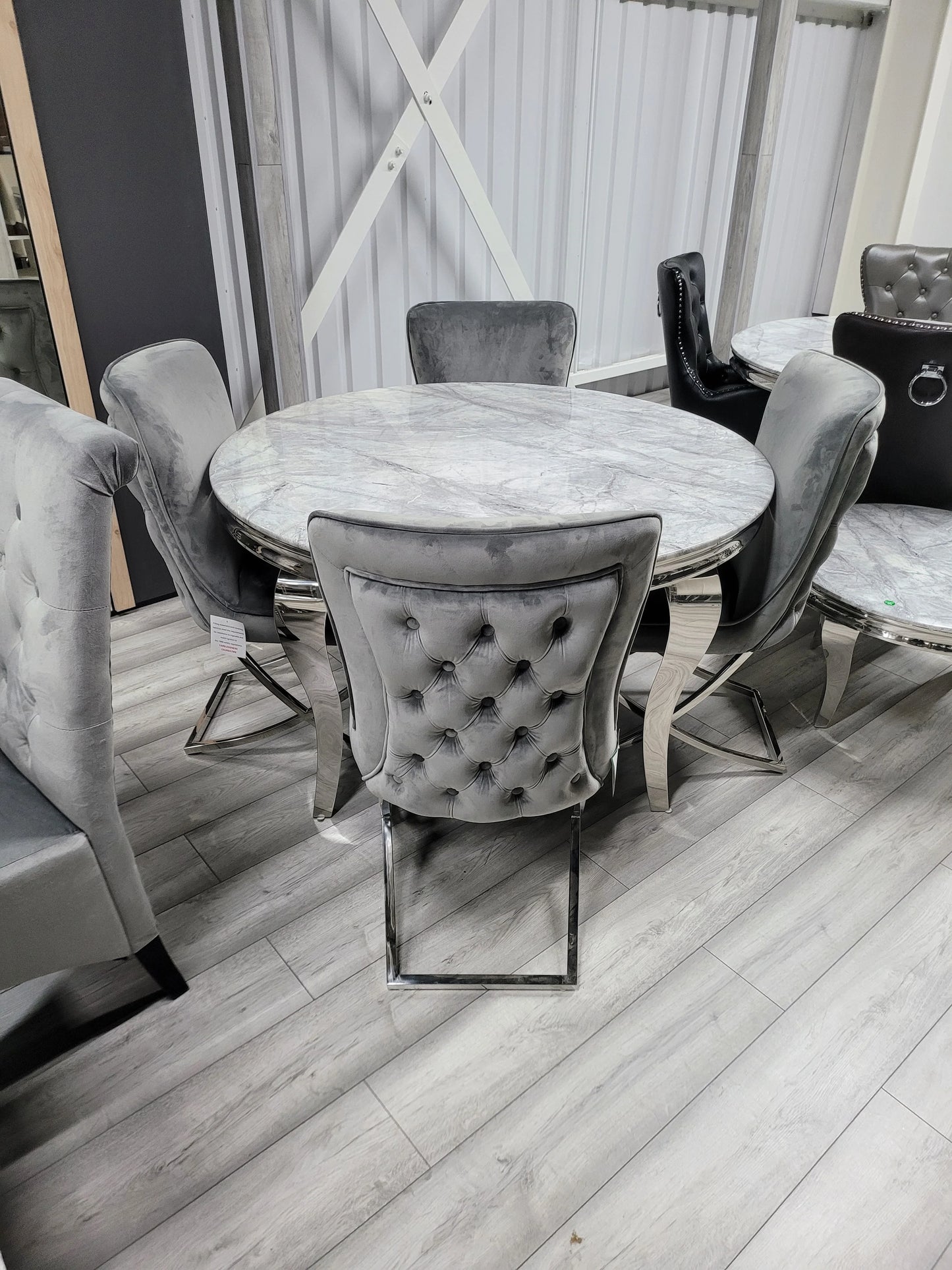 MARMO Round Marble Top Dining Table with Stainless Steel Base