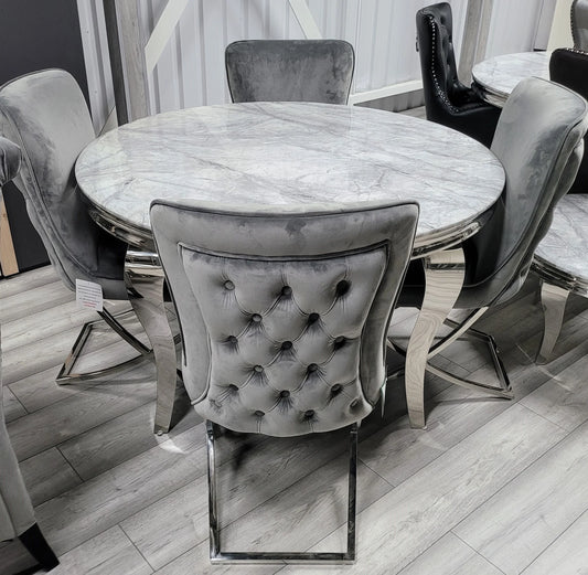MARMO Round Marble Top Dining Table with Stainless Steel Base
