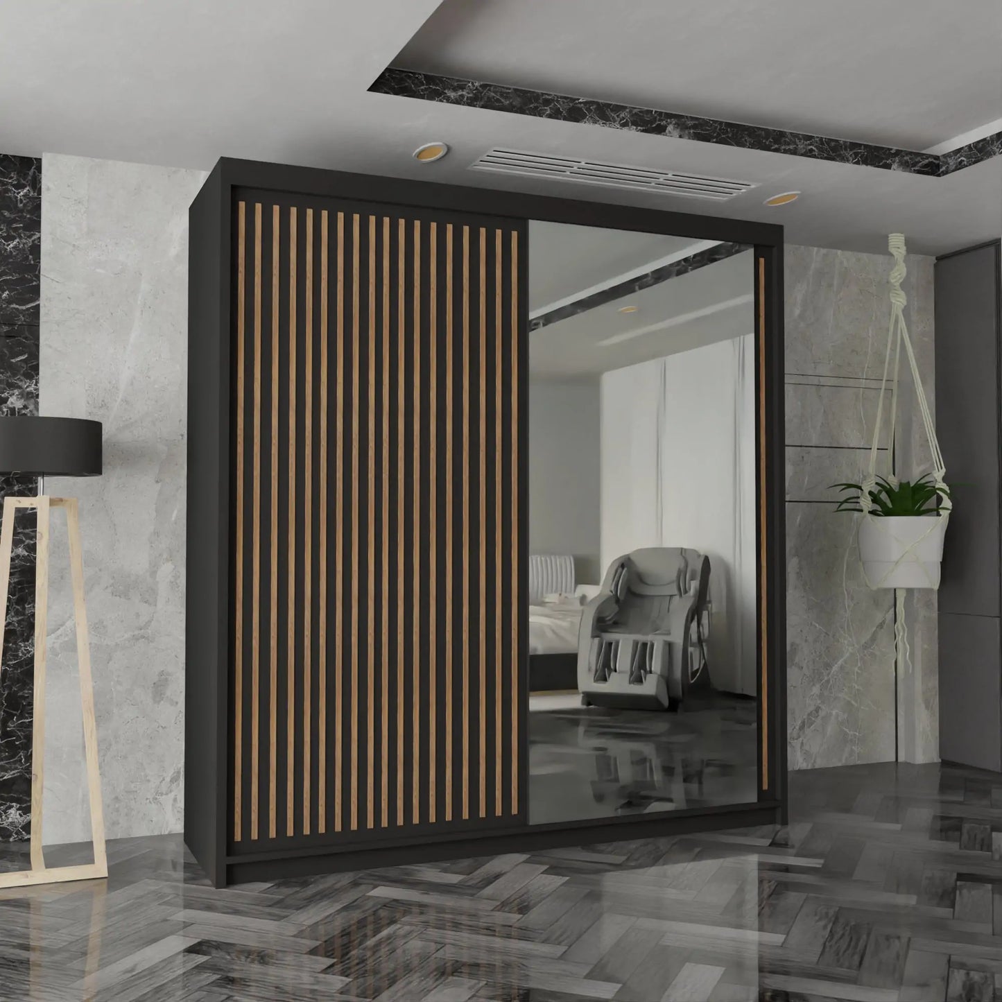 Royal Wardrobe Black, Grey ,Oak And White