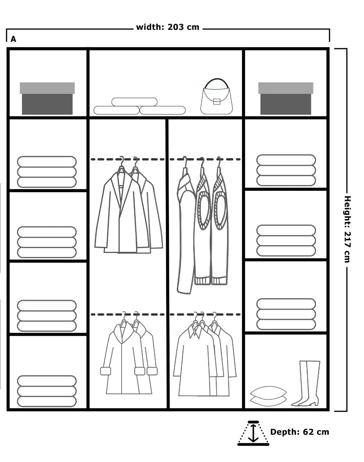 Vision New Sliding Mirror Door Wardrobe - Black, Gray, White, Oak