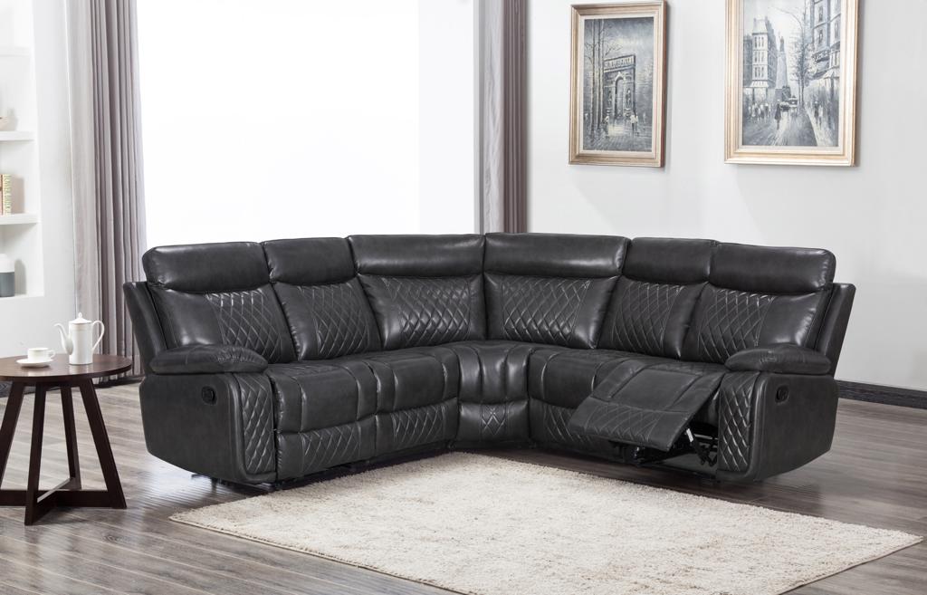 Atlanta Leather Recliner Corner Group Sofa | 2+C+2 | Charcoal/Dark Grey