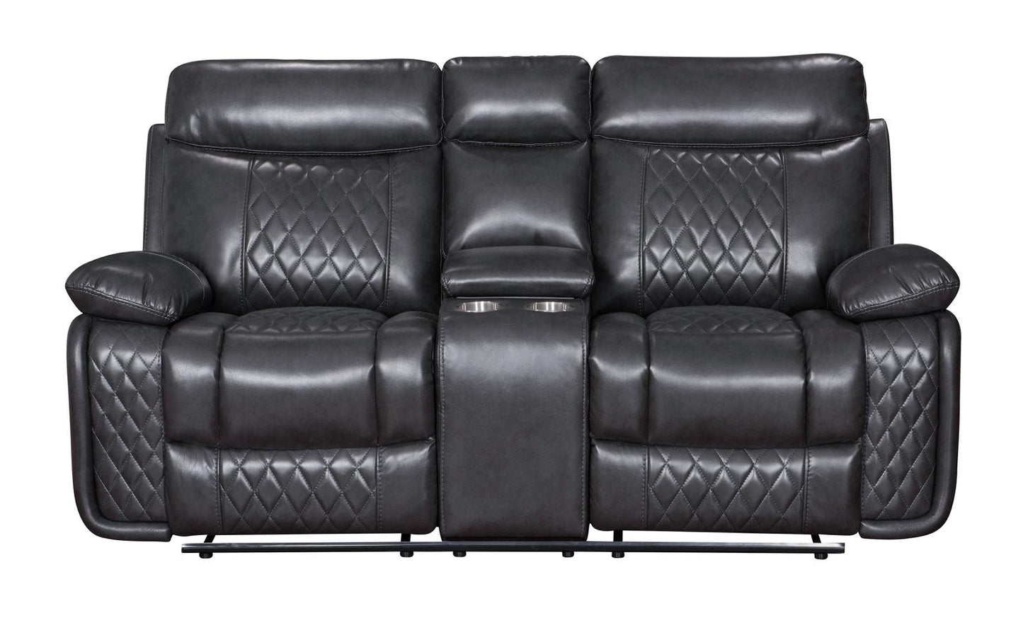 Atlanta Leather Recliner Sofa - 2 Seater Console - Charcoal/Dark Grey
