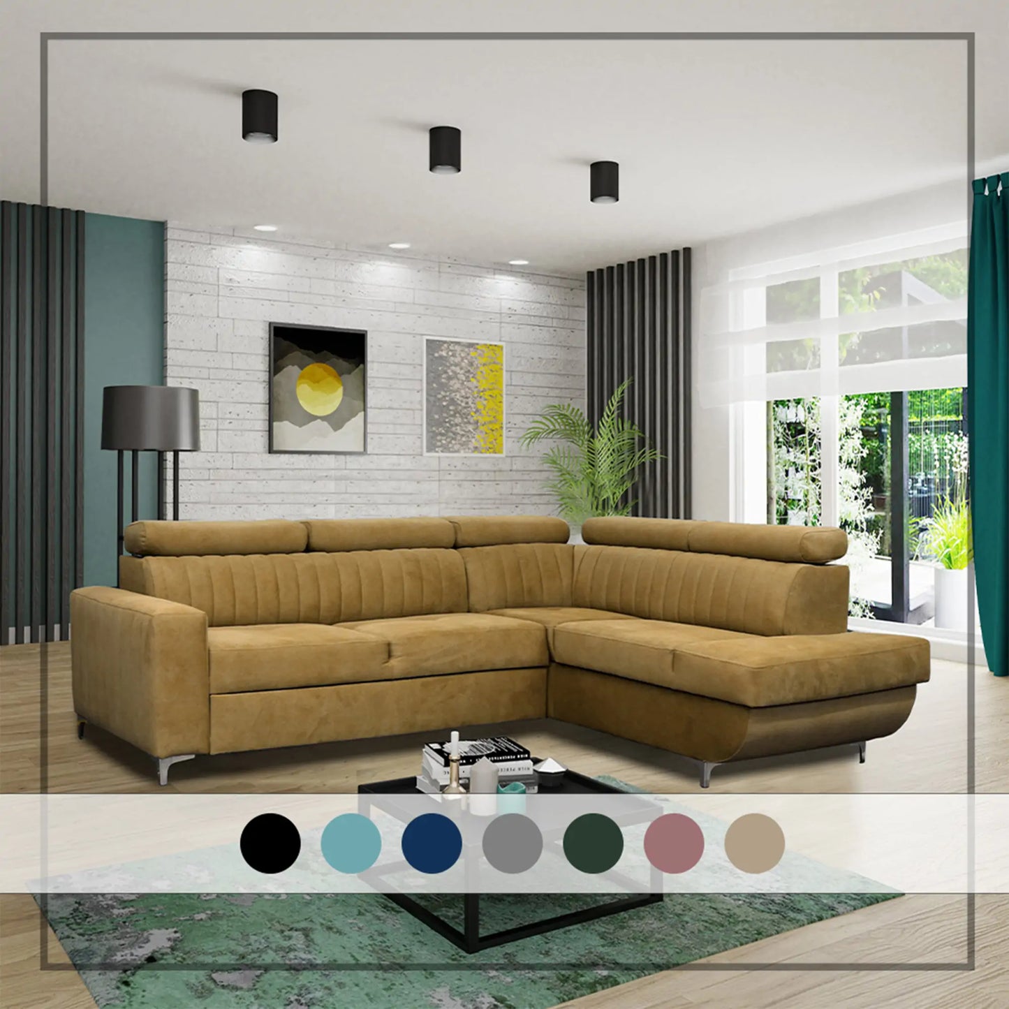 HOUSTON SOFA BED - Black, Blue, Green, Grey, Sky Blue, Camel Brown, Light Pink, Mustard