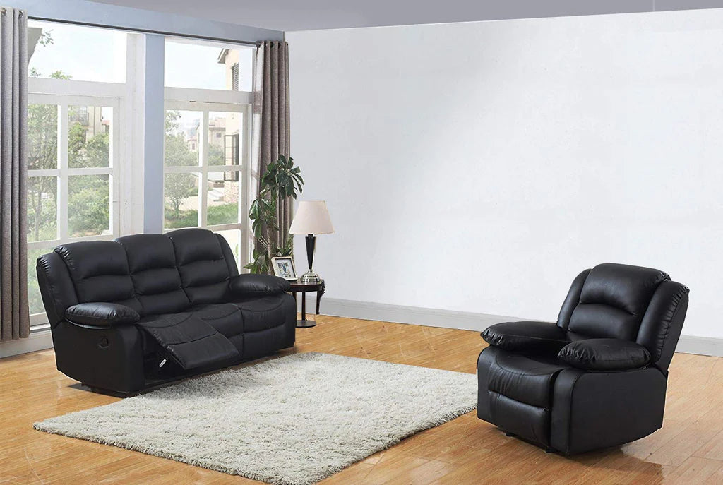 2 Seat Black Recliner Sofa, Leather bonded Reclining Lazy boy Sofa