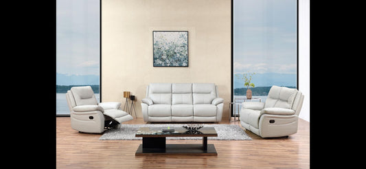 Rimini Leather Recliner Sofa Set - 3 Seater, 2 Seater, Armchair - Putty