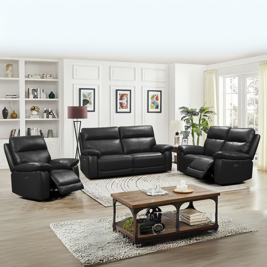 Brooklyn Black 3+1+1 Electric Recliner Sofa Set | Premium Faux Leather Living Room Suite