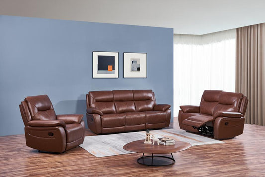 Rimini Leather Recliner Sofa Set - 3 Seater, 2 Seater, Armchair - Tan