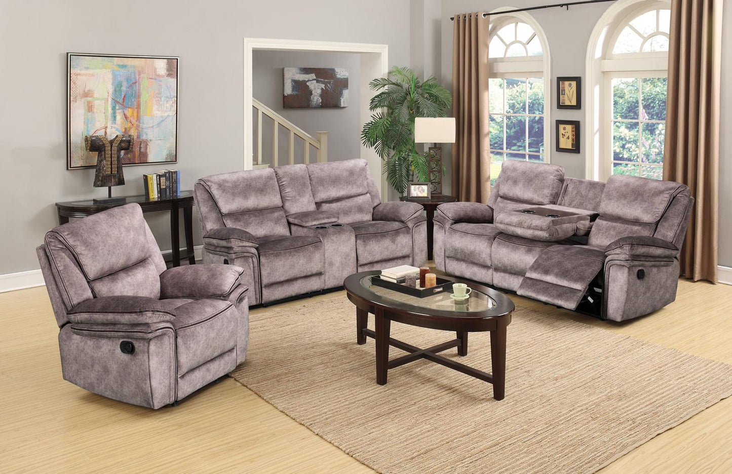 Milano 3+2+1 Recliner Sofa Set - Taupe Fabric | With Consoles