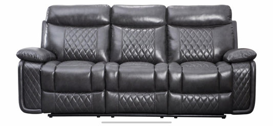 Atlanta Leather Dropdown Recliner Sofa - 3 Seater - Charcoal/Dark Grey