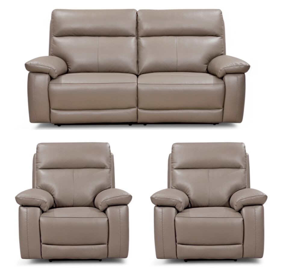 Brooklyn Latte 3+1+1 Electric Recliner Sofa Set | Premium Faux Leather Living Room Suite