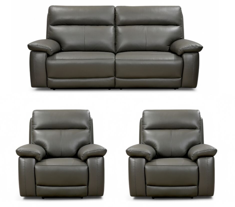 Brooklyn Grey 3+1+1 Electric Recliner Sofa Set | Premium Faux Leather Living Room Suite