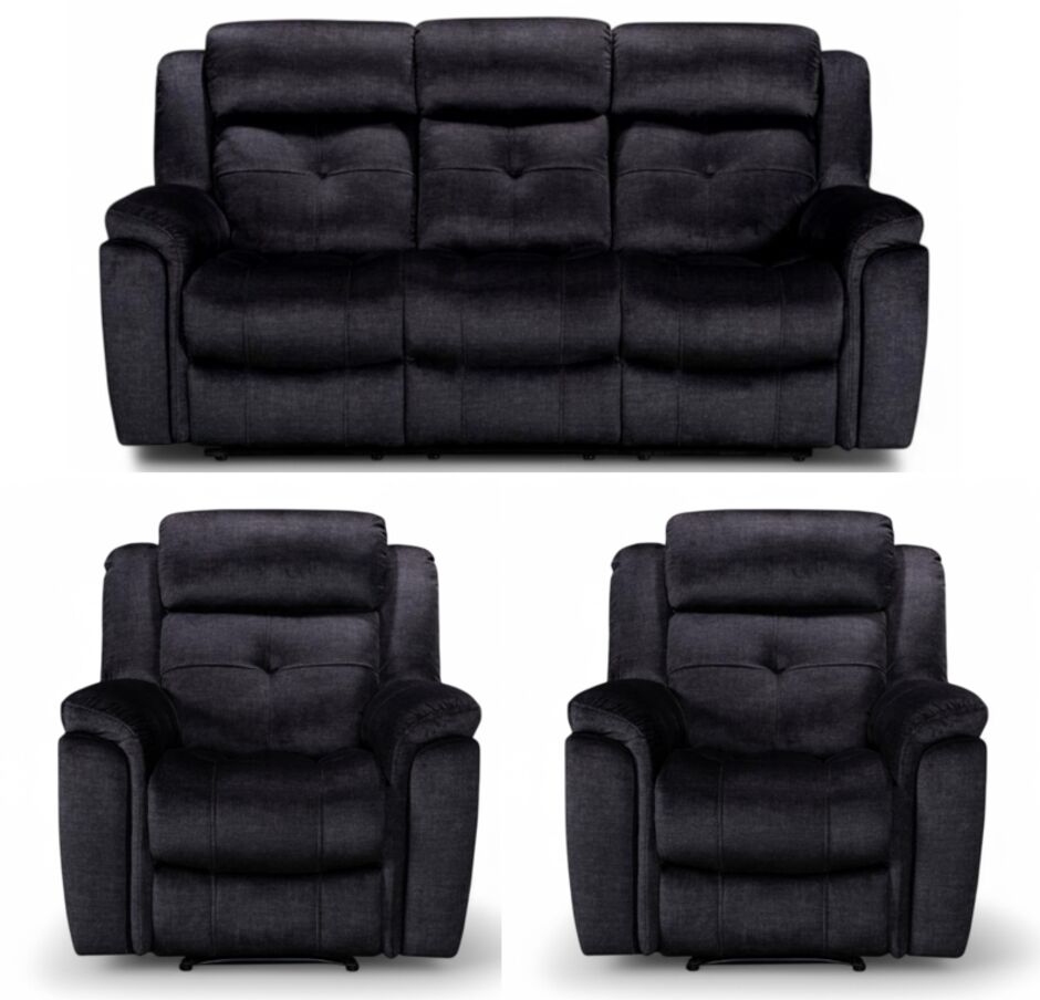 Texas Fabric Recliner Sofa Set| 3+1+1 Seater| Charcoal & SIlver