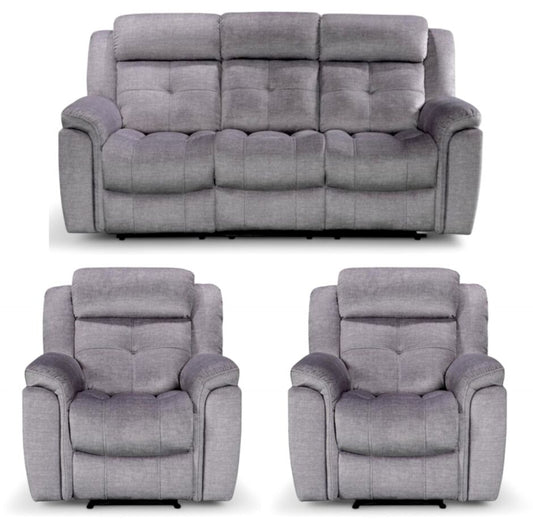 Texas Fabric Recliner Sofa Set| 3+1+1 Seater| Charcoal & SIlver