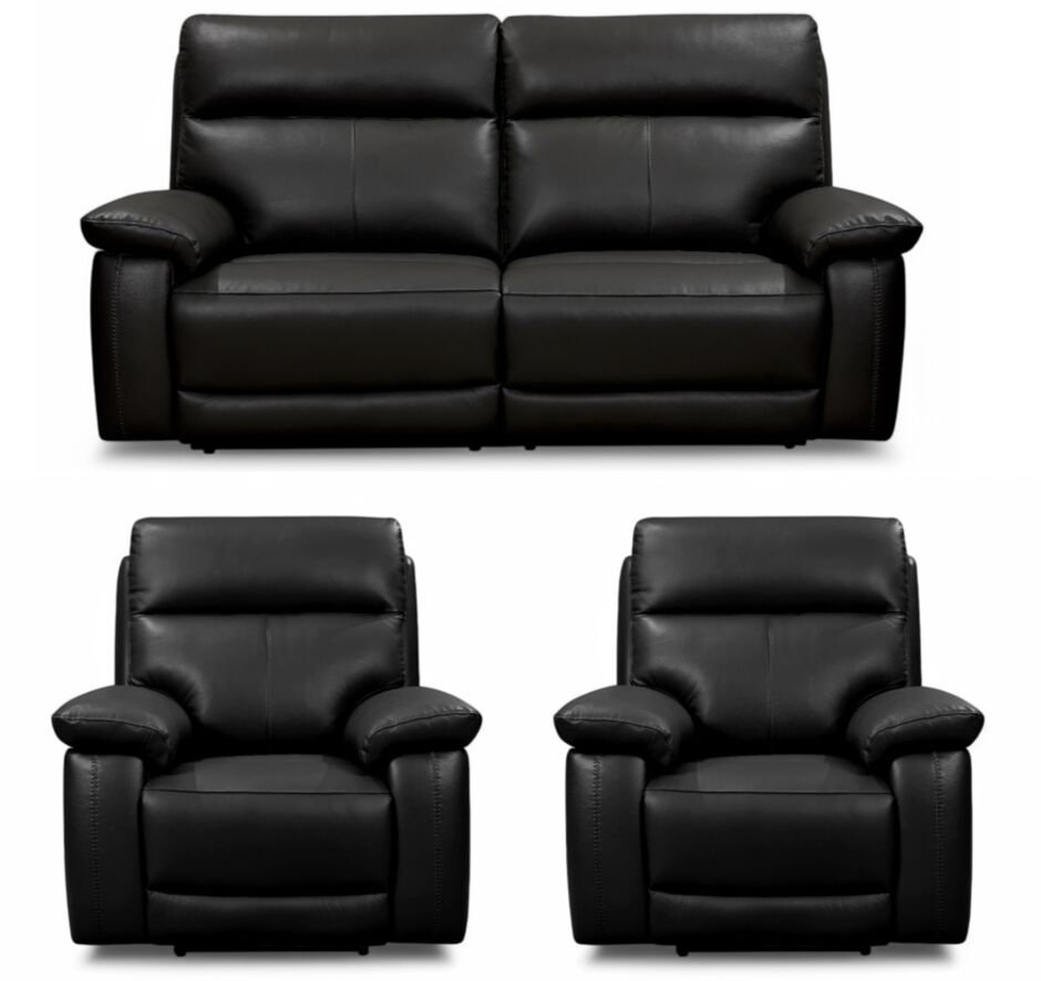 Brooklyn Black 3+1+1 Electric Recliner Sofa Set | Premium Faux Leather Living Room Suite