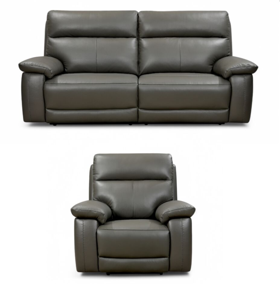 Brooklyn Grey 3+1 Electric Recliner Sofa Set | Premium Faux Leather Living Room Suite