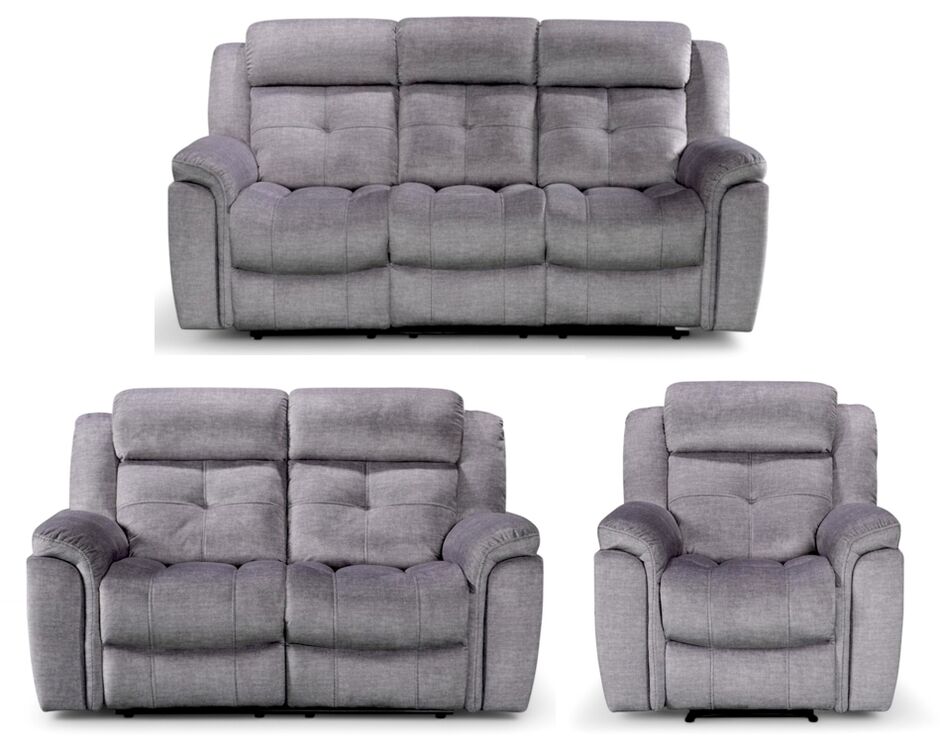 Texas Fabric Recliner Sofa Set| 3+2+1 Seater| Charcoal & SIlver