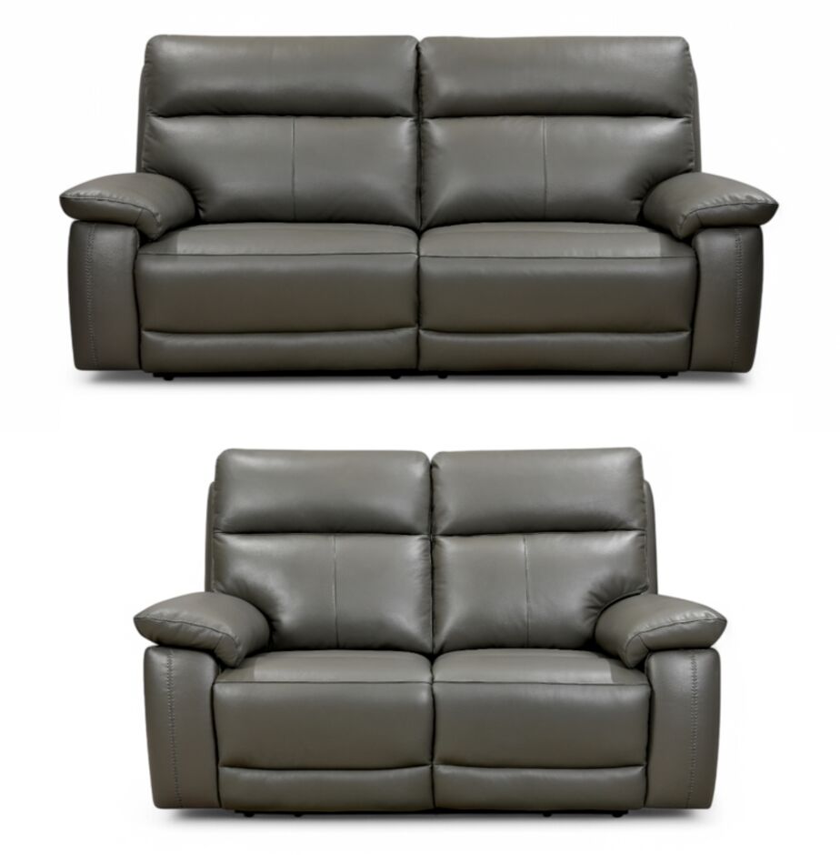 Brooklyn Grey 3+2 Electric Recliner Sofa Set | Premium Faux Leather Living Room Suite