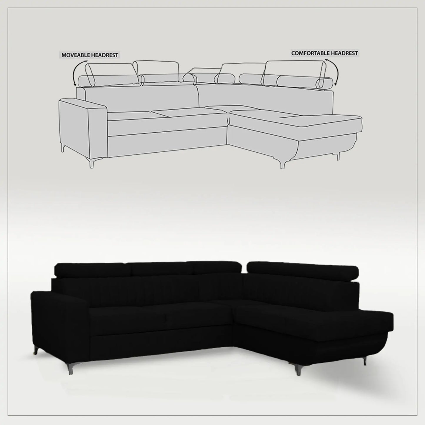 HOUSTON SOFA BED - Black, Blue, Green, Grey, Sky Blue, Camel Brown, Light Pink, Mustard