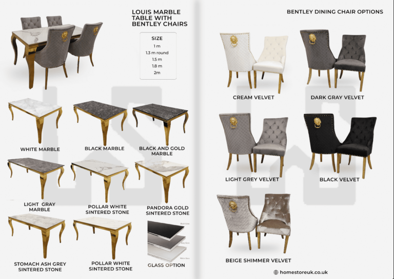 Louis Gold Marble Dining Table With Bentley Gold Chair’s