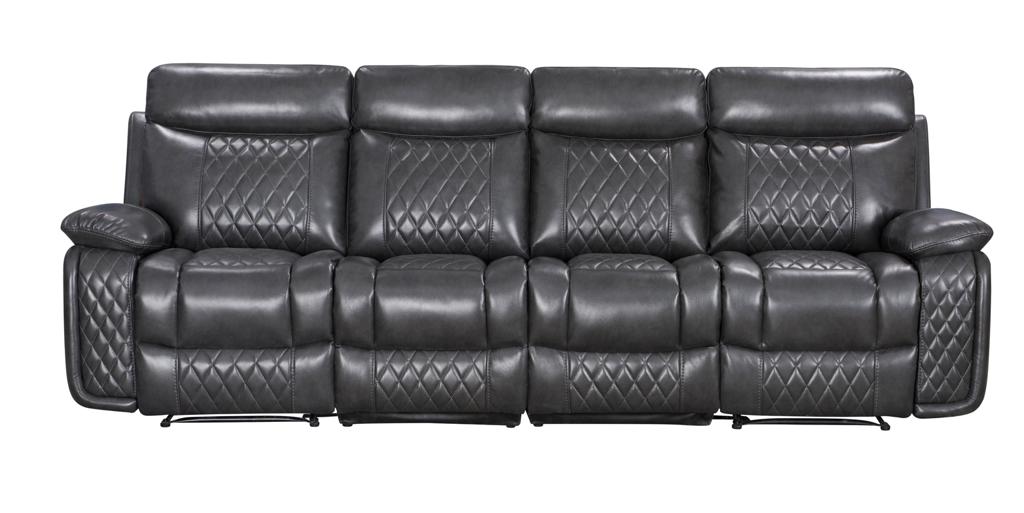Atlanta Leather Dropdown Recliner Sofa - 4 Seater - Charcoal/Dark Grey