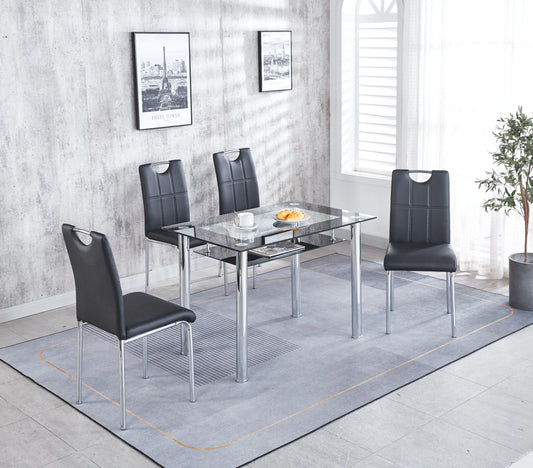 Compact Glass Dining Table with 4 Chairs- Black ,Grey