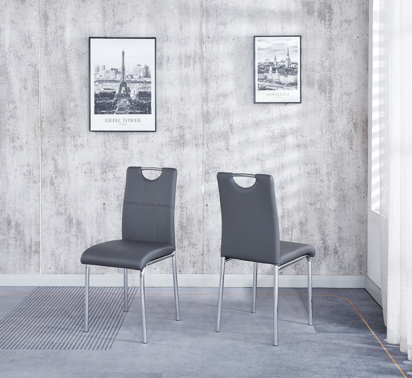Compact Glass Dining Table with 4 Chairs- Black ,Grey