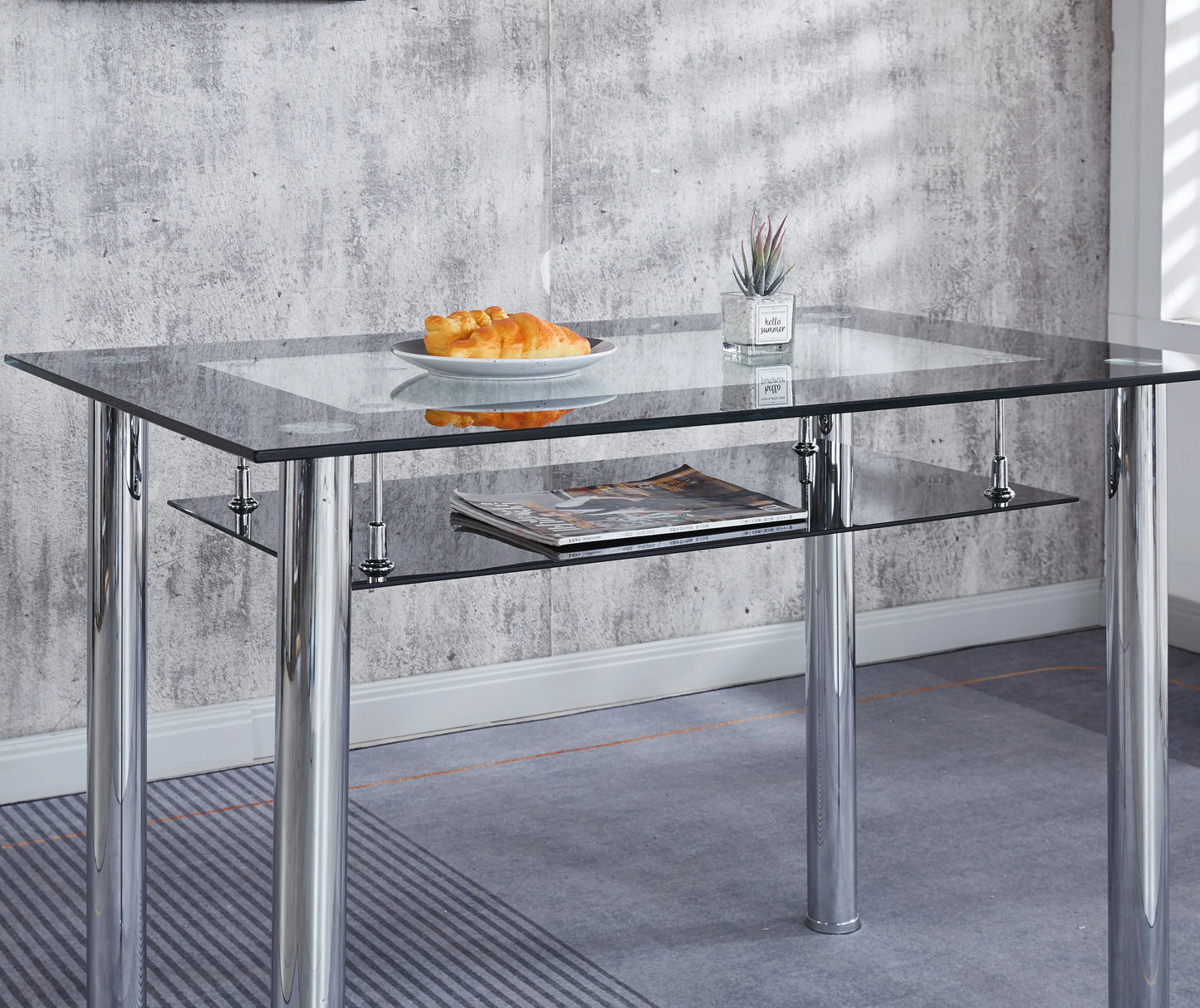Compact Glass Dining Table with 4 Chairs- Black ,Grey