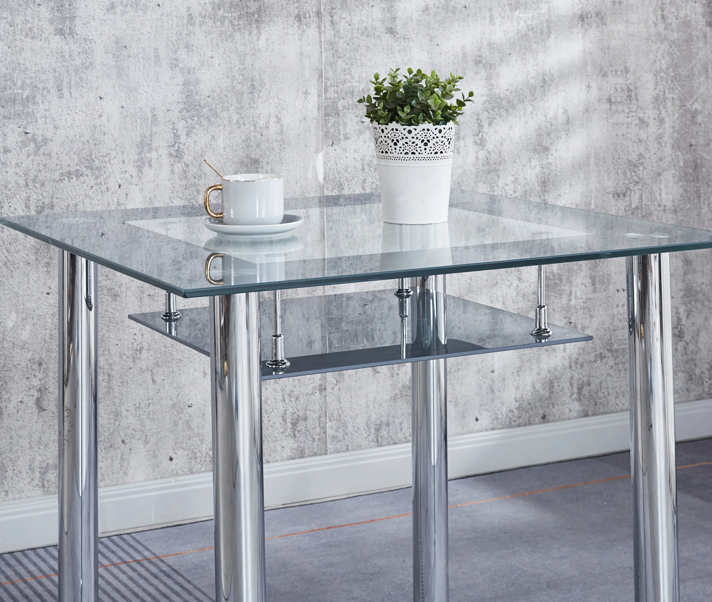Compact Glass Dining Table with 4 Chairs- Black ,Grey