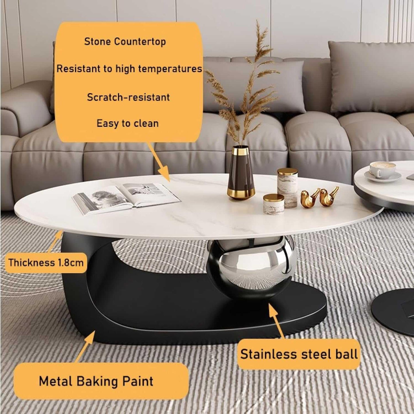 Modernique Avorio Oval Coffee Table with Marble Effect Top