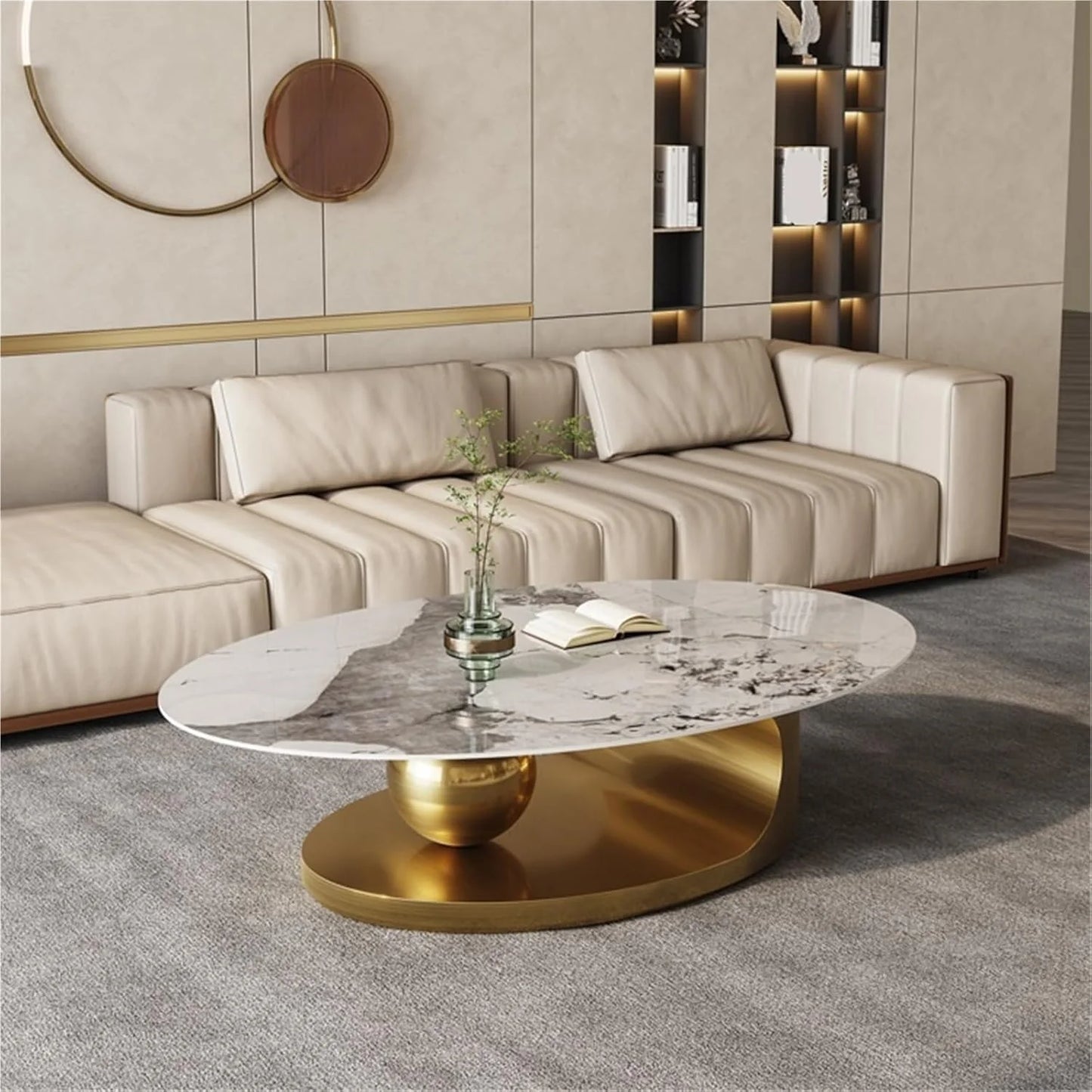 Modernique Avorio Oval Coffee Table with Marble Effect Top
