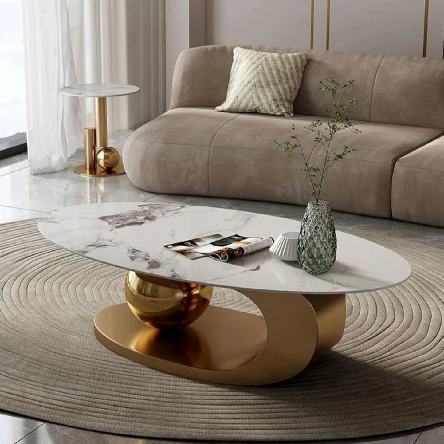 Modernique Avorio Oval Coffee Table with Marble Effect Top