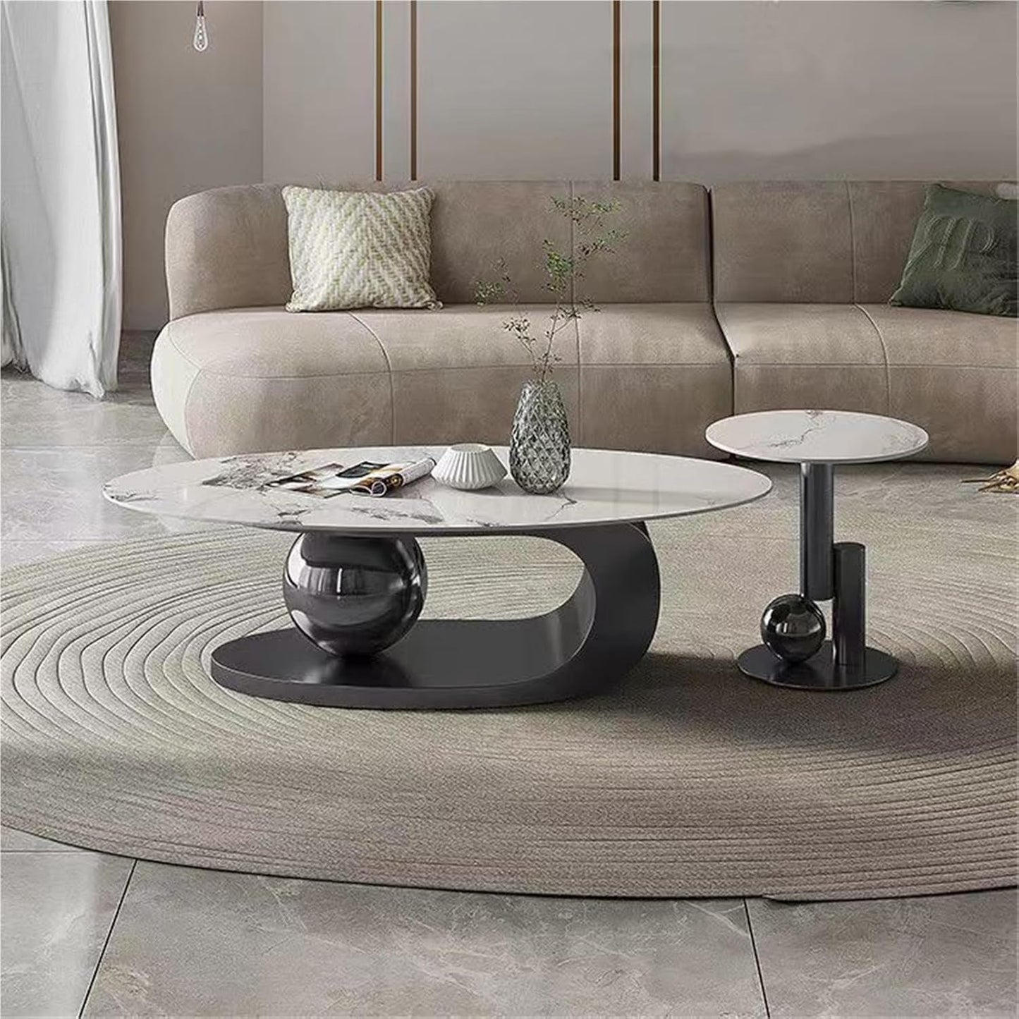 Modernique Avorio Oval Coffee Table with Marble Effect Top