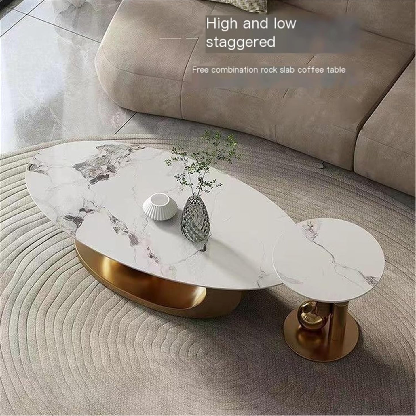 Modernique Avorio Oval Coffee Table with Marble Effect Top