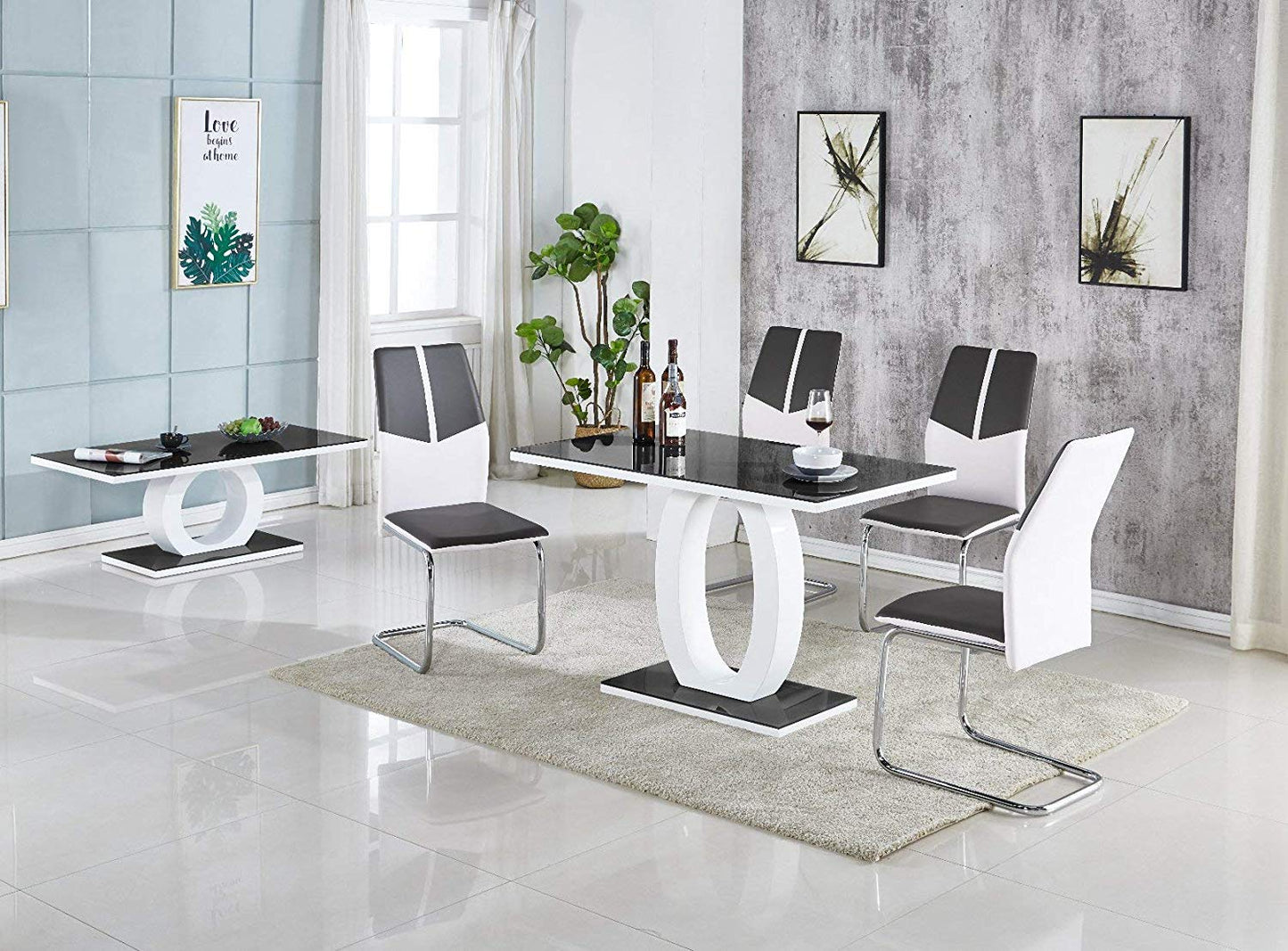 GIULIA 120 cm Grey Gloss Finish Tempered Glass Table Top Dining Set