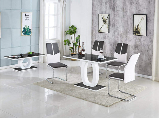 GIULIA 120 cm Grey Gloss Finish Tempered Glass Table Top Dining Set