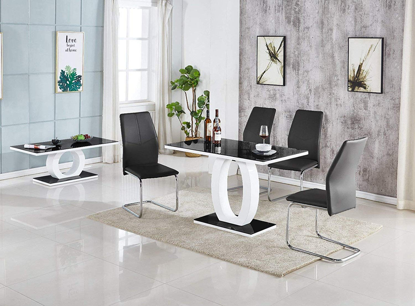 GIULIA 120 cm Grey Gloss Finish Tempered Glass Table Top Dining Set