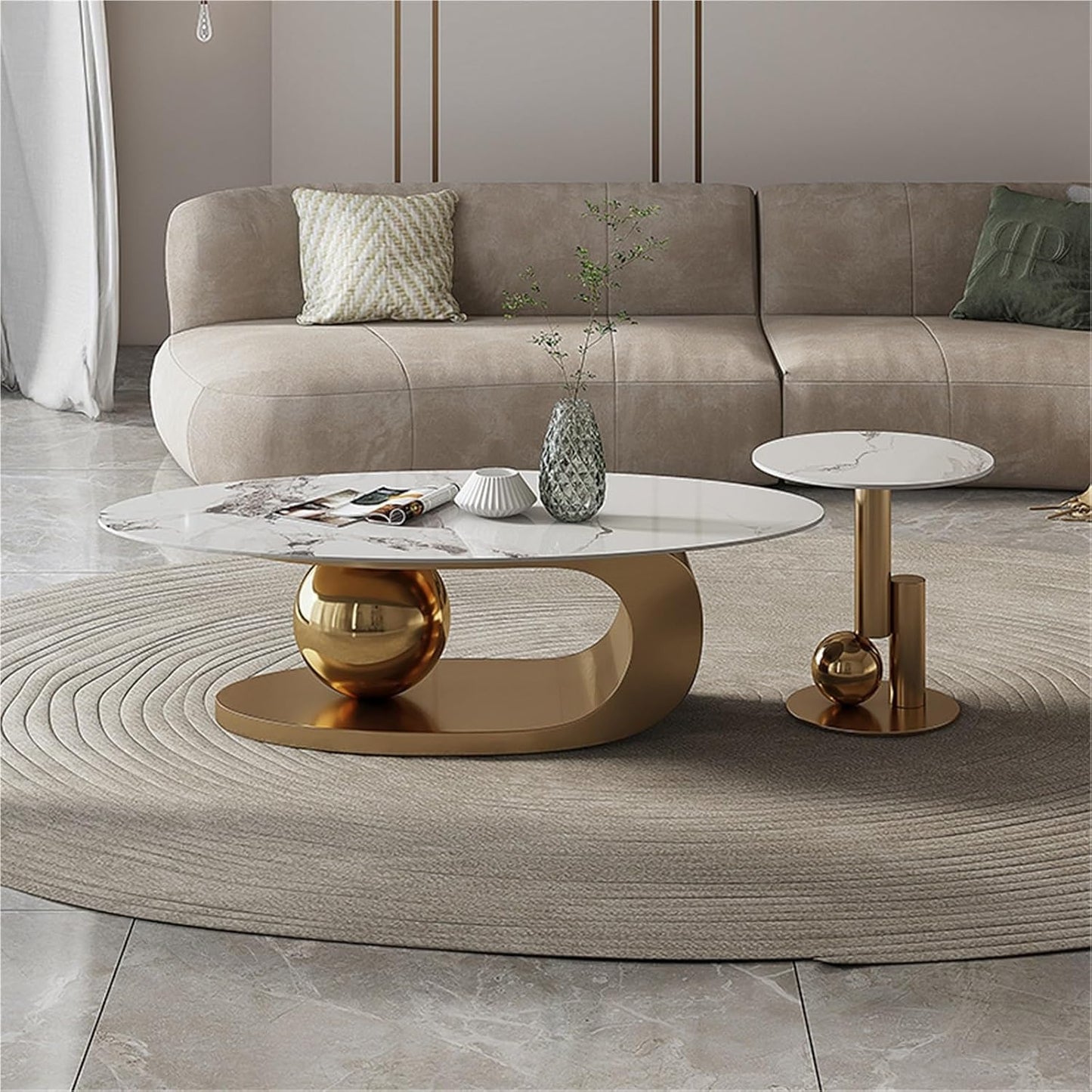 Modernique Avorio Oval Coffee Table with Marble Effect Top