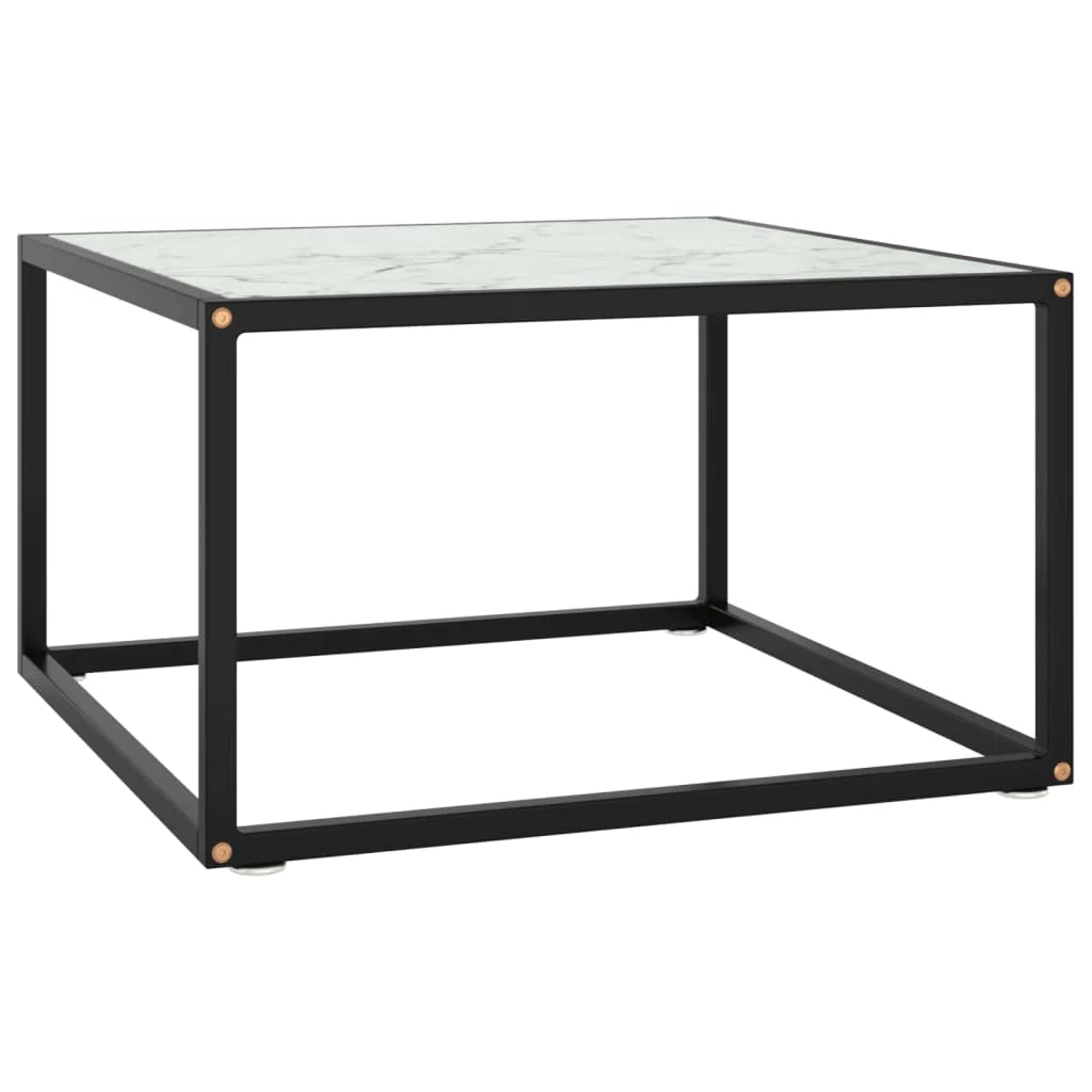 Coffee Table Black with White Marble Glass 60x60x35 cm